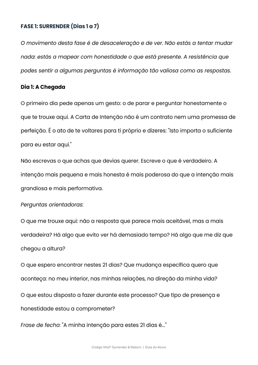 Página do guia com as perguntas do primeiro dia